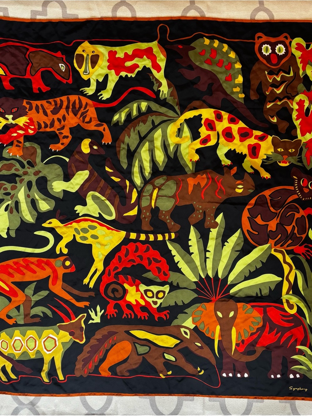 Silky Jungle Animal Print Scarf in Black and Multicolor